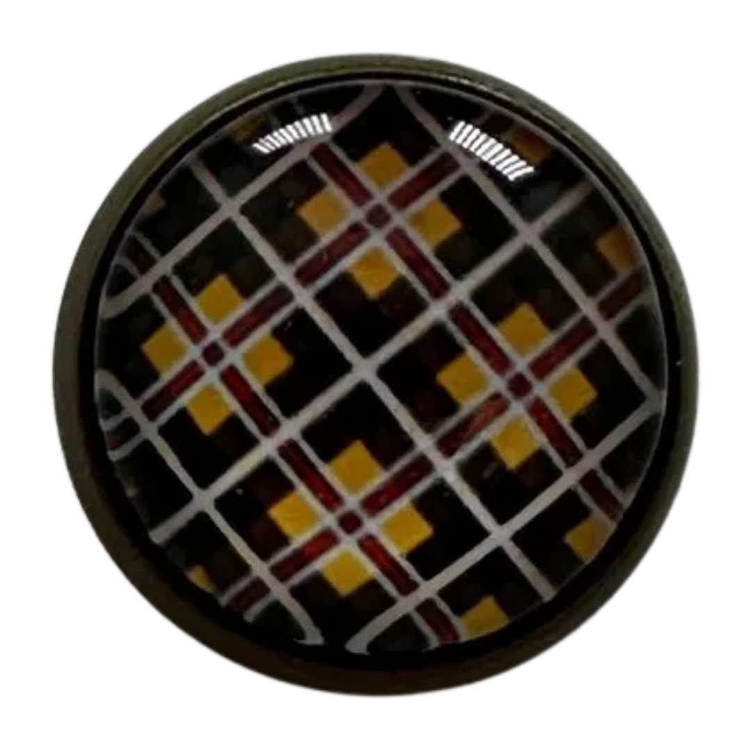 Cornish Tartan Buttons – 22mm Glass & Metal – Sold Individually