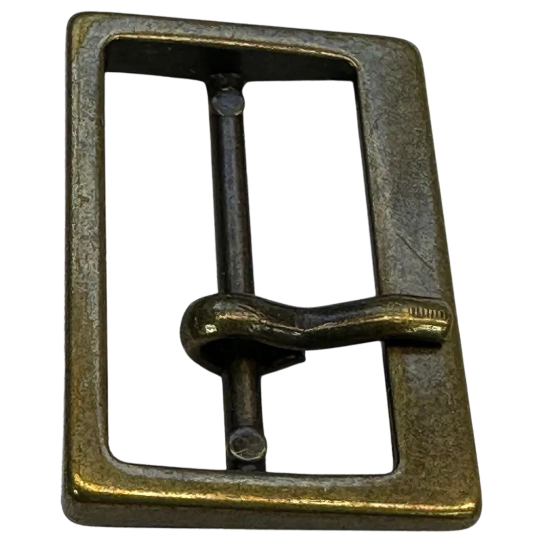 Metal buckle with a prong aged gold-tone to fit a belt 25mm