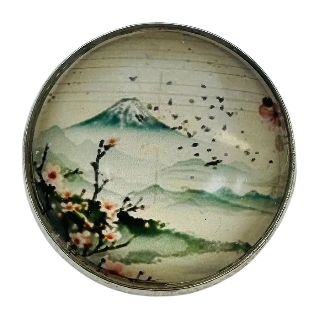 Japanese Landscape Glass & Metal Button – 22mm – Shank – Sold Individually