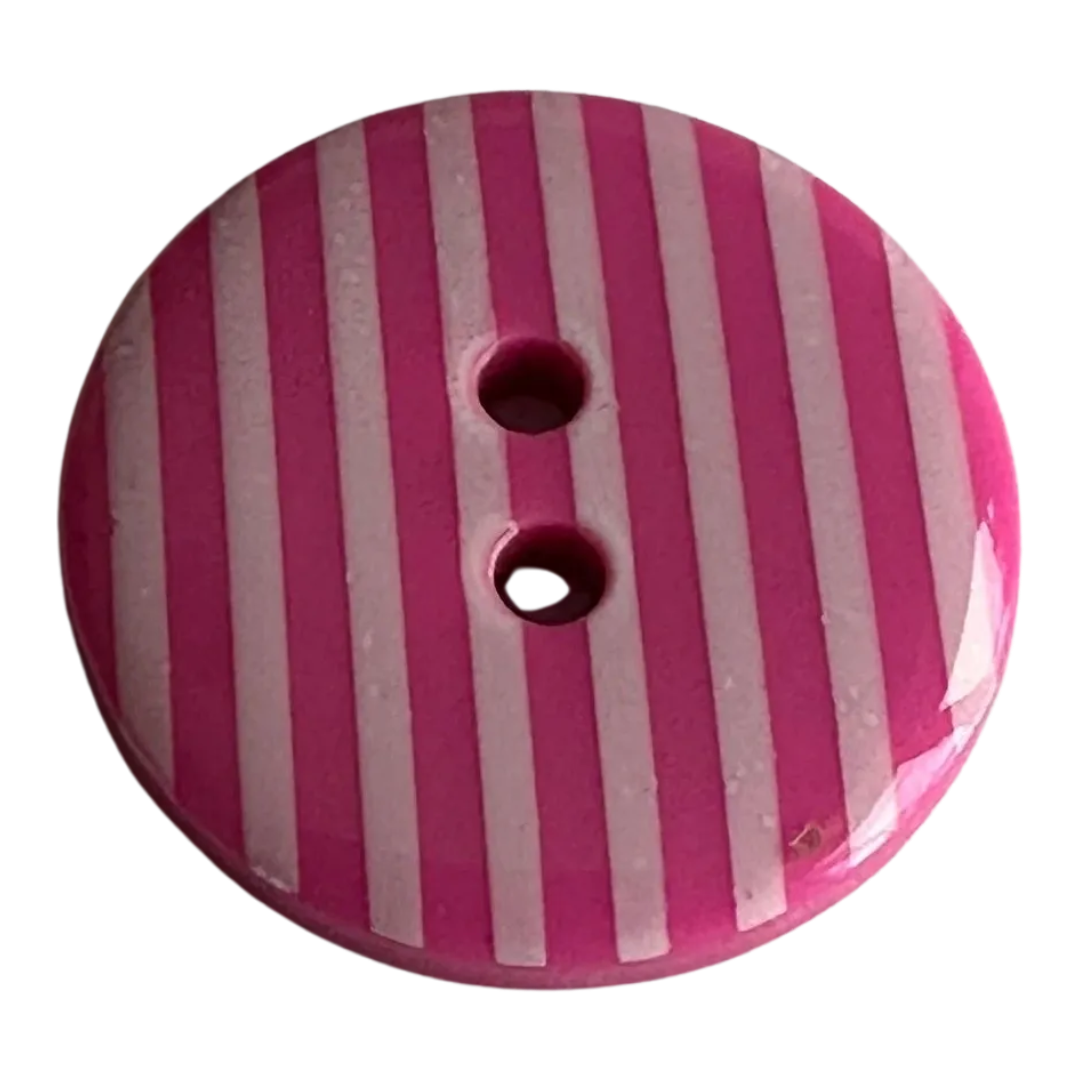 Shocking pink button 23mm with a white striped design sold individually