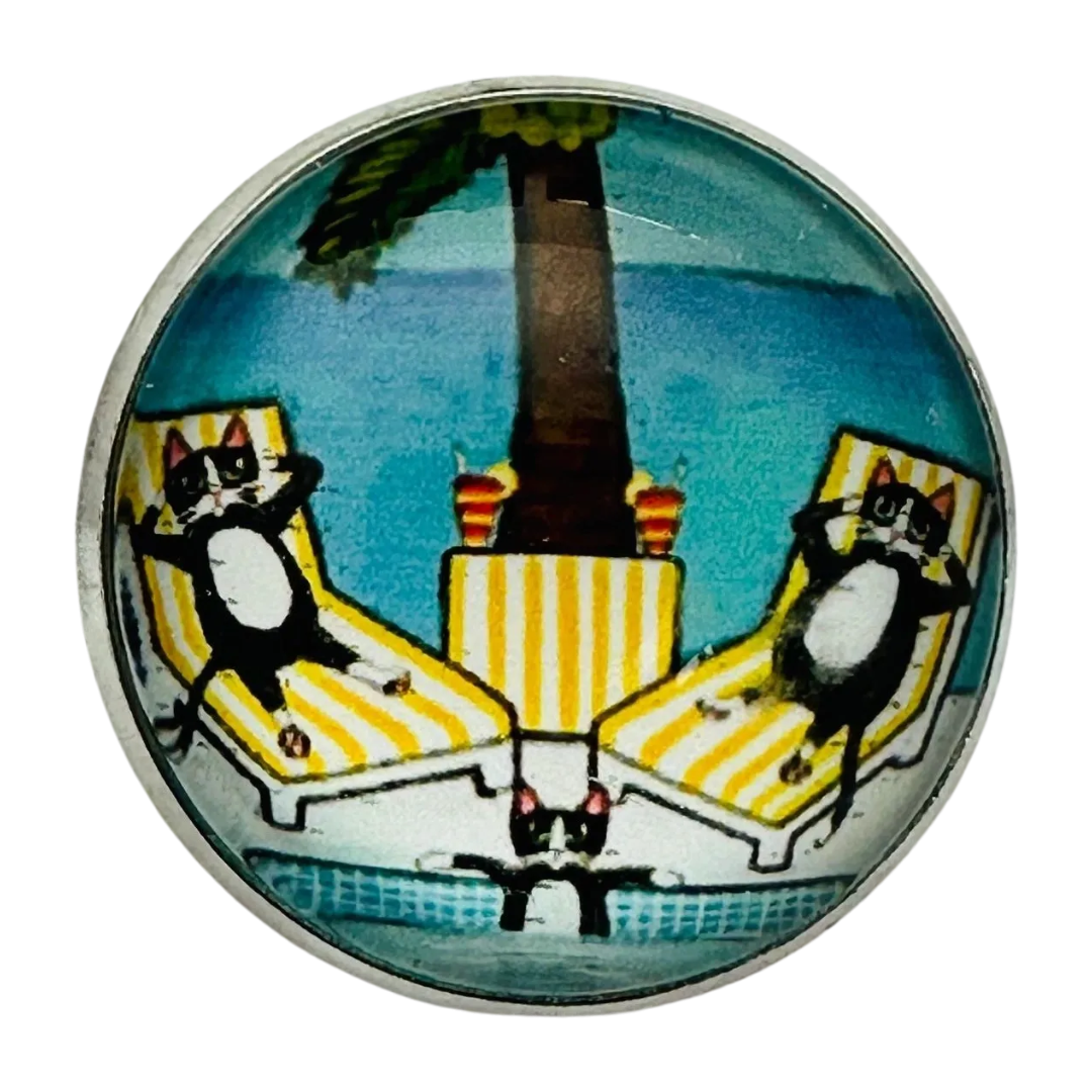 Sunbathing Cats button 22mm glass and metal Cornish fun sold individually