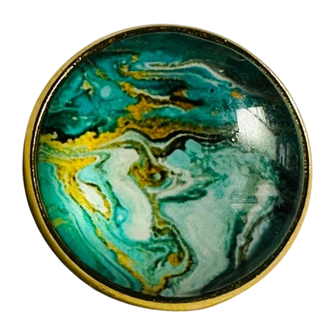 Turquoise button 22mm with gold-tone detail, sold individually