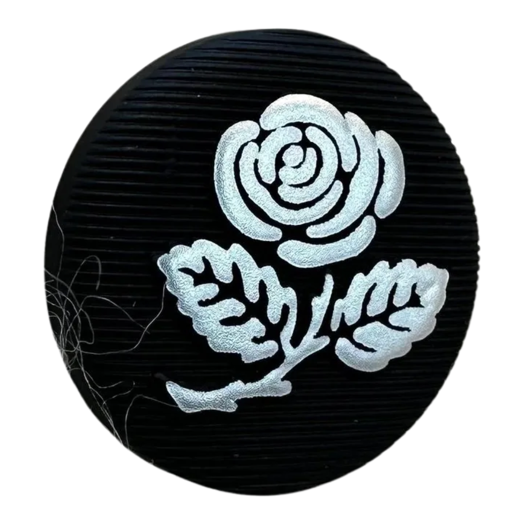 Black & Silver Rose Button – 15mm Shank Button – Sold Individually