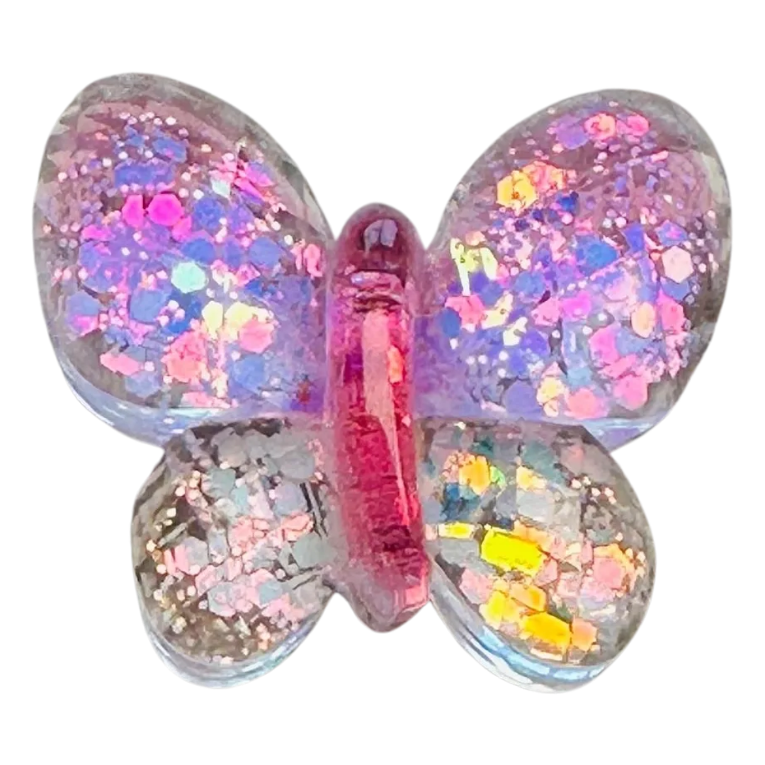Butterfly Button 21mm – Iridescent Pink Glitter Shank Button