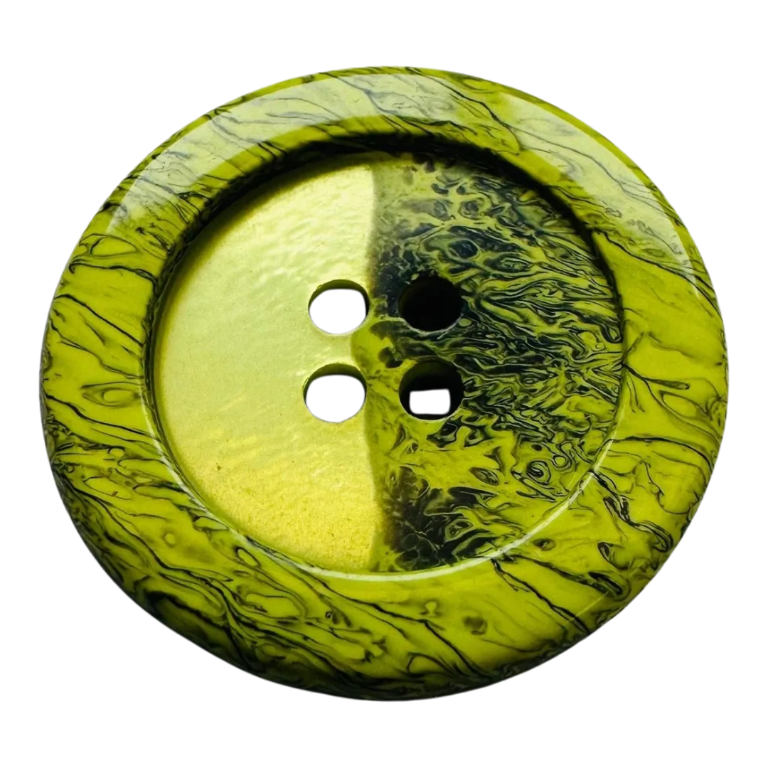 Lime Green Statement Button 25mm – High Gloss Marbled Design – Sew Through Button – Sold Individually
