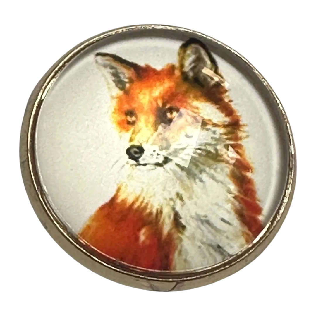 Fox button 22mm glass and metal artistic design sold individually