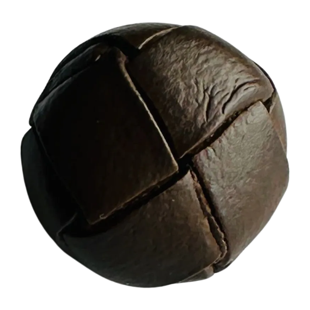 Genuine leather button in an antiqued brown shade sold individually