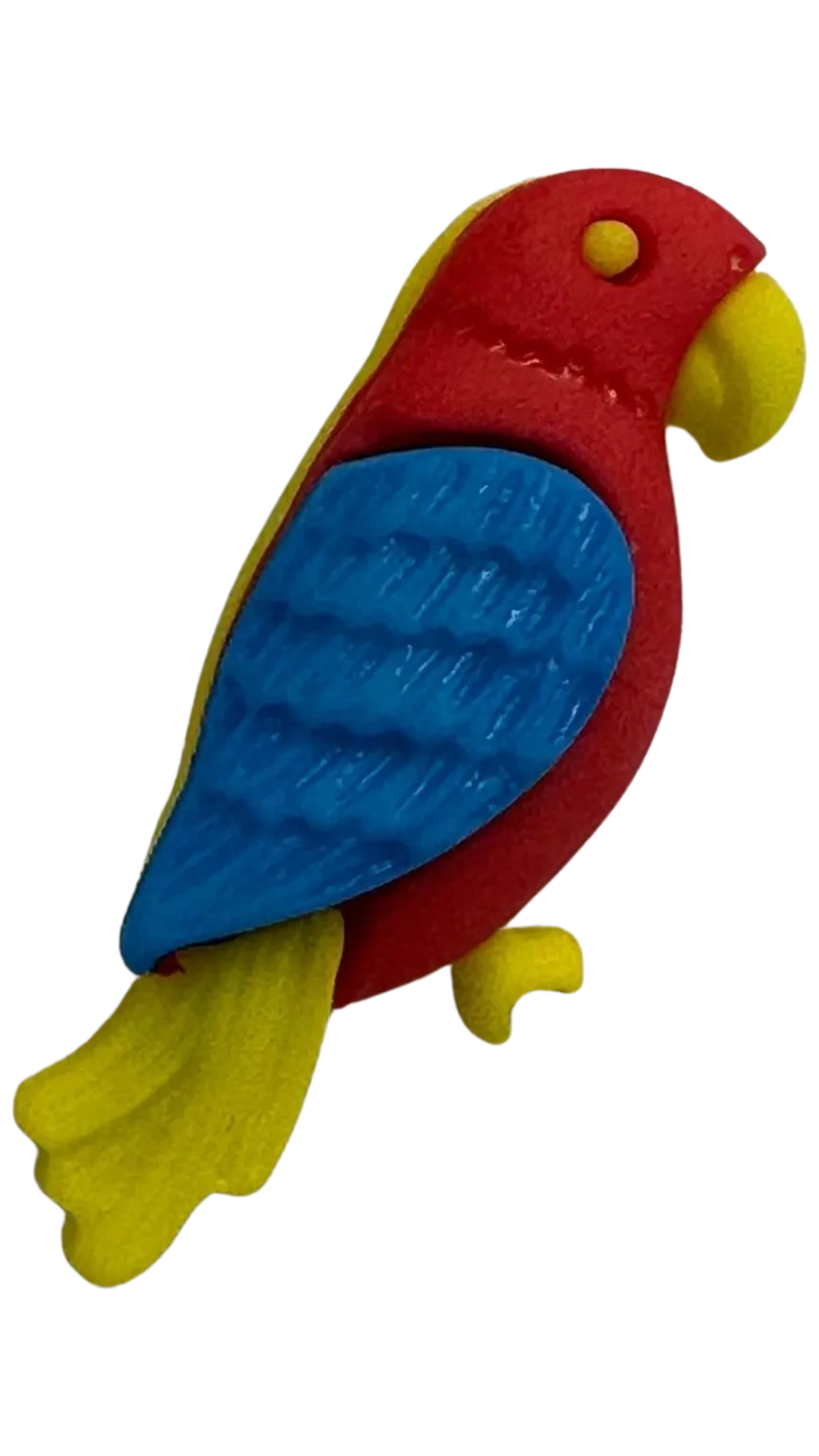 Parrot button 11 x 28mm red, blue, and yellow sold individually