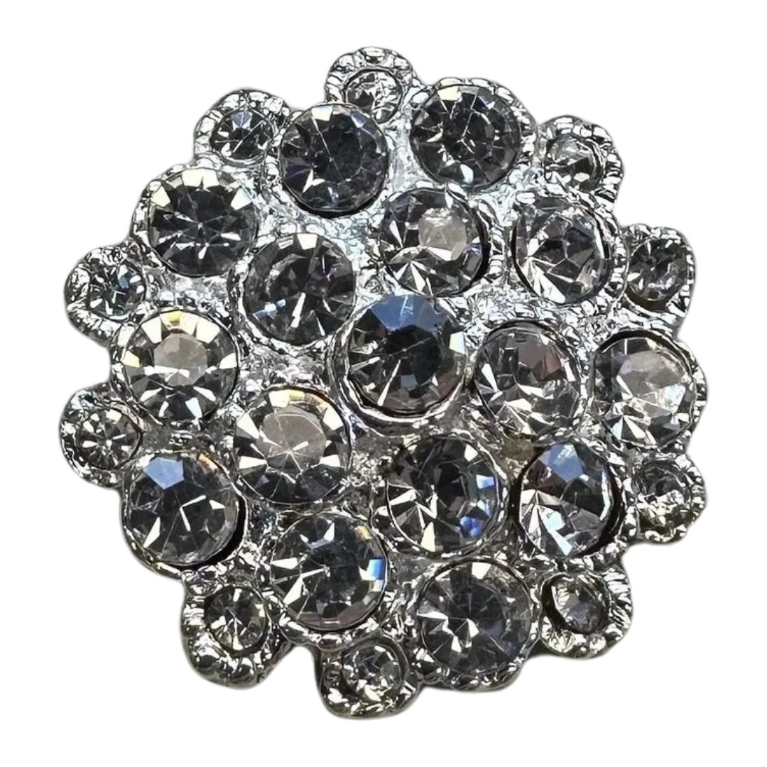 Rhinestone Button – 24mm – Silver Tone Metal Setting – Sparkly Crystal Style – Sold Individually