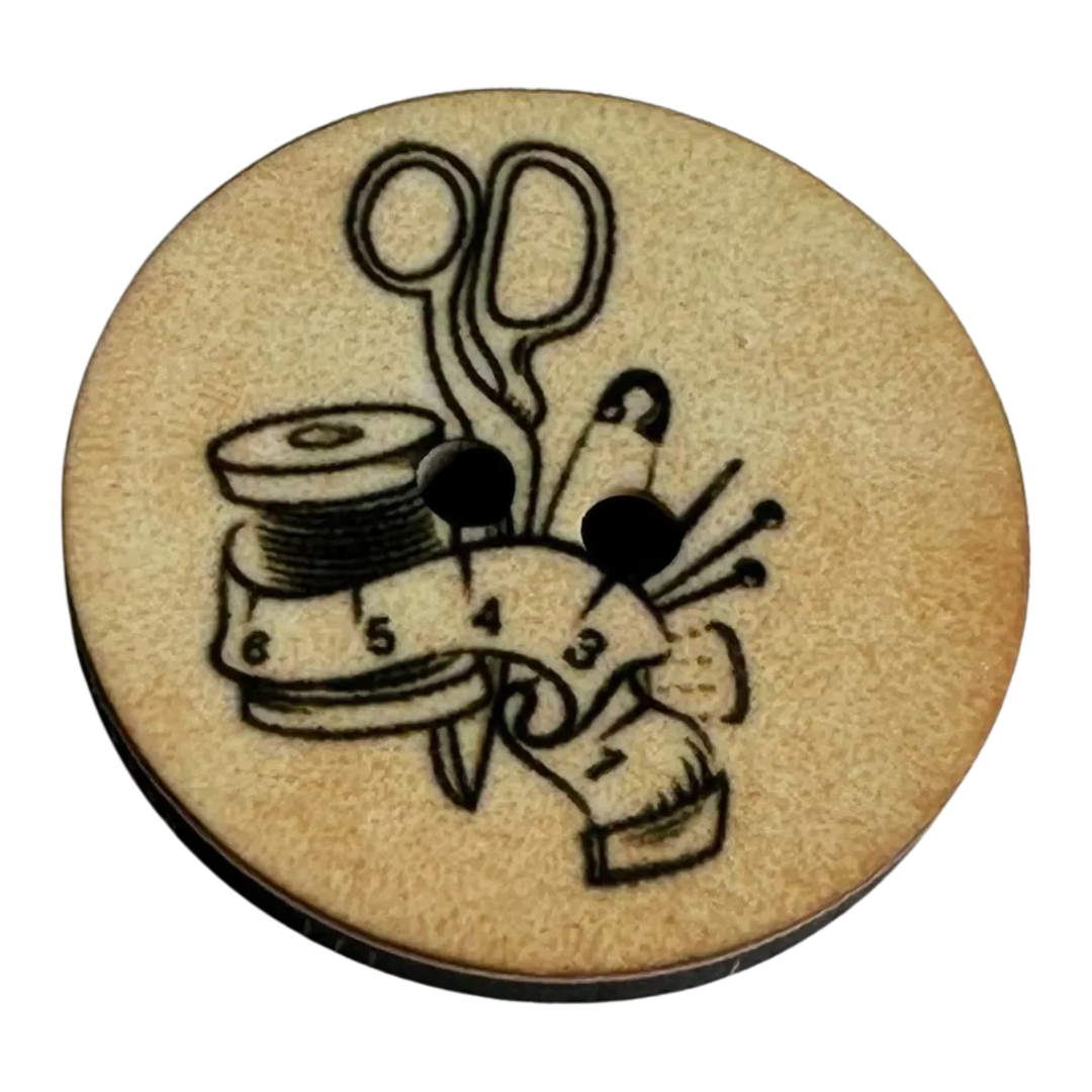 Haberdashery theme button 23mm black on sepia tone sold individually