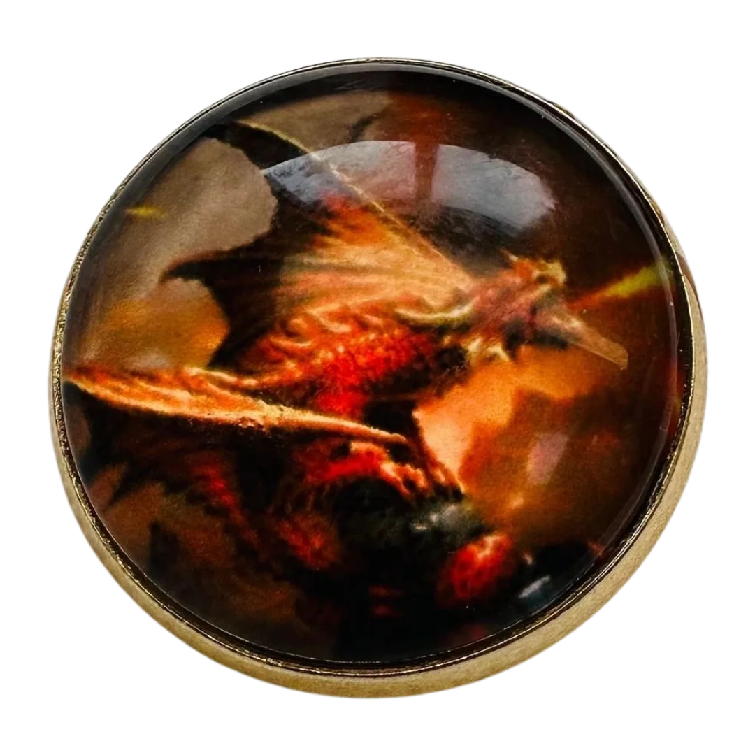 Dragon Button – 22mm Glass & Metal – Sold Individually