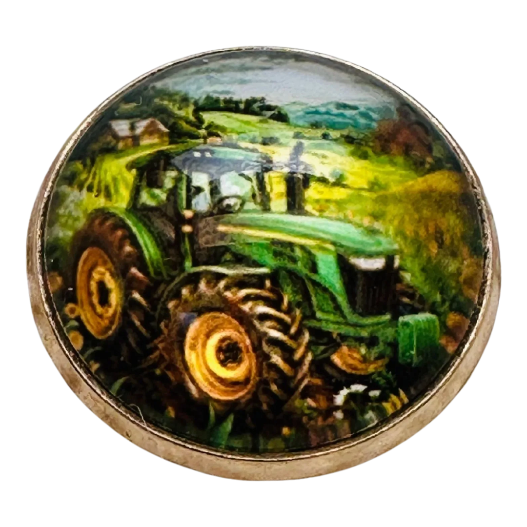 Tractor Glass & Metal Button 22mm – Farming Scene Button – Sold Individually