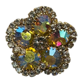Rhinestone button 24mm multicoloured flower design set in gold-tone metal sold individually