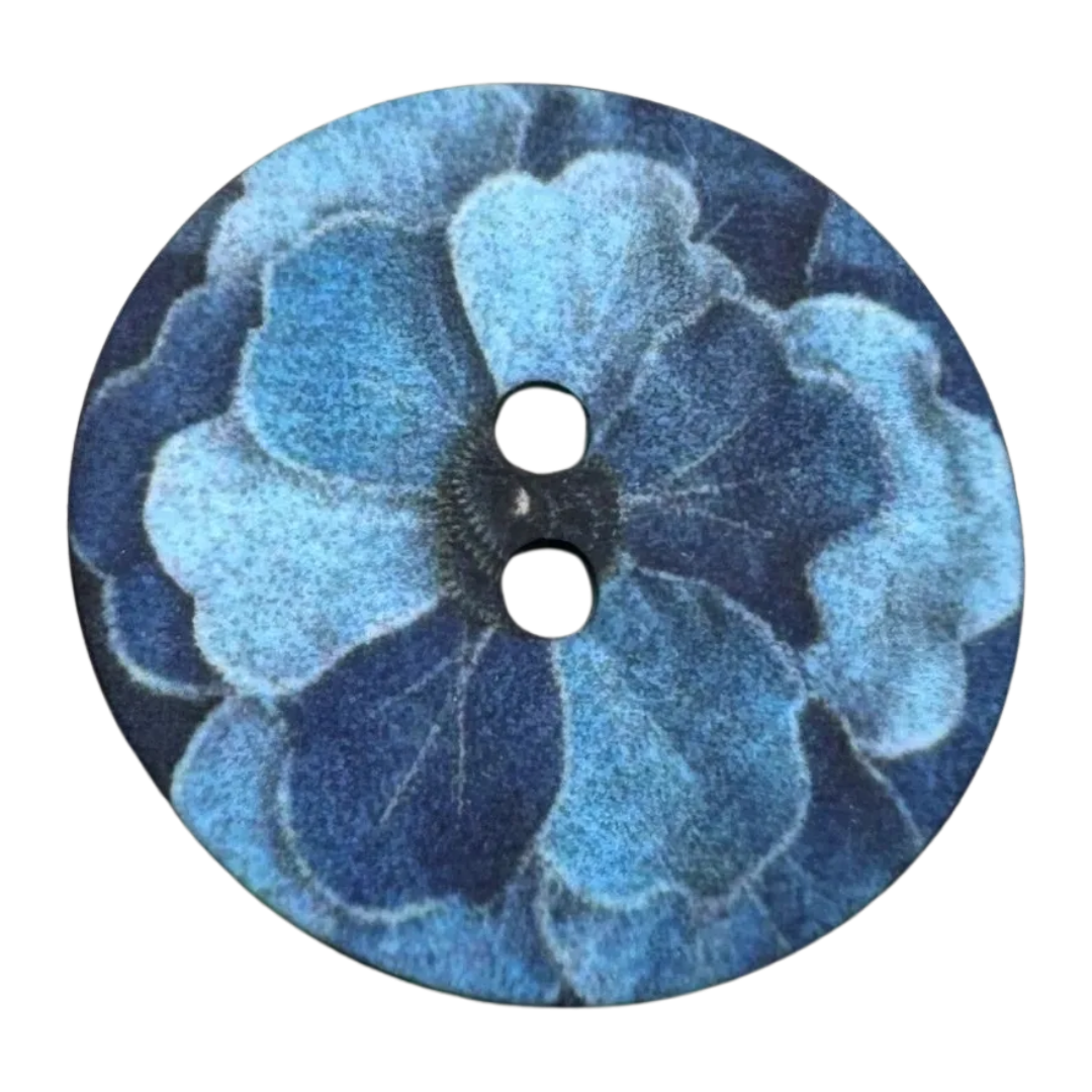 Blue Floral Button – 23mm – Soft Matt Finish – Sold Individually