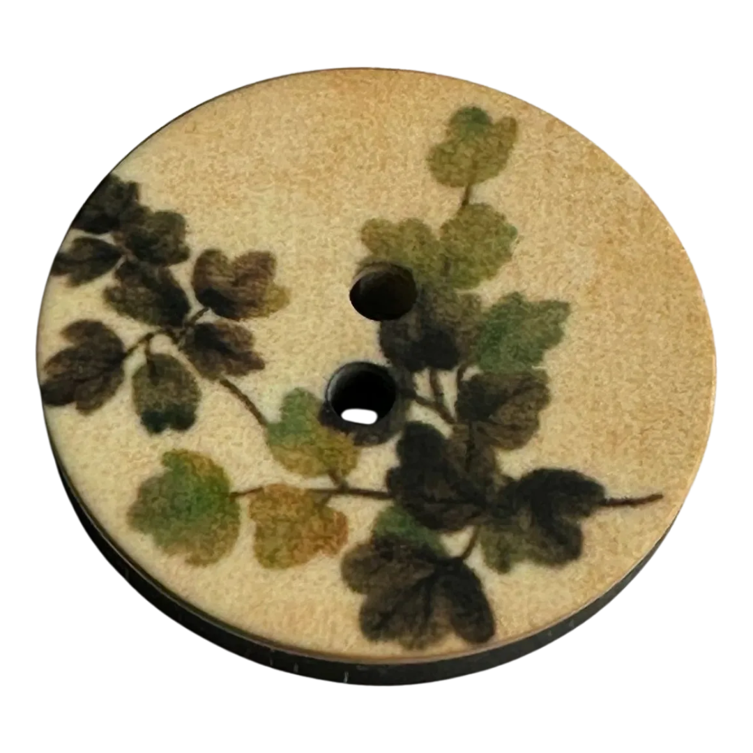 Leaf design button 23mm soft greens and beige sold individually