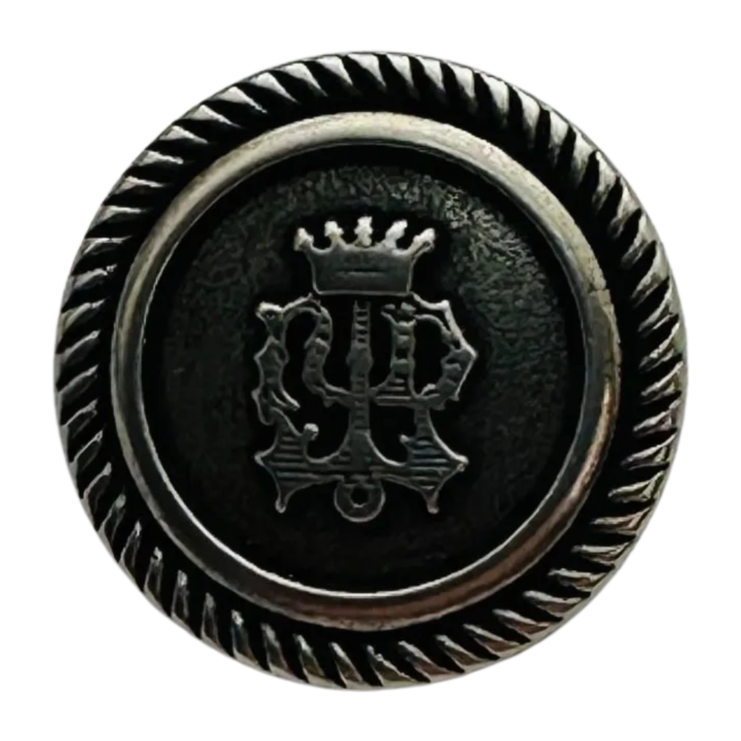 Metal button 15mm aged silver-tone on a shank sold individually