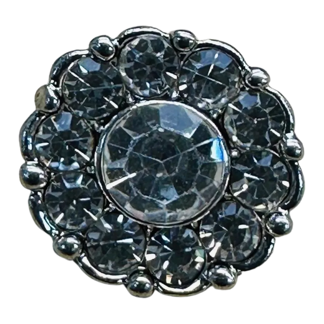 Rhinestone buttons 11mm silver set in silver-tone metal sold individually