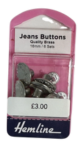 Jeans buttons silver-tone hammer-on design a pack of six 16mm