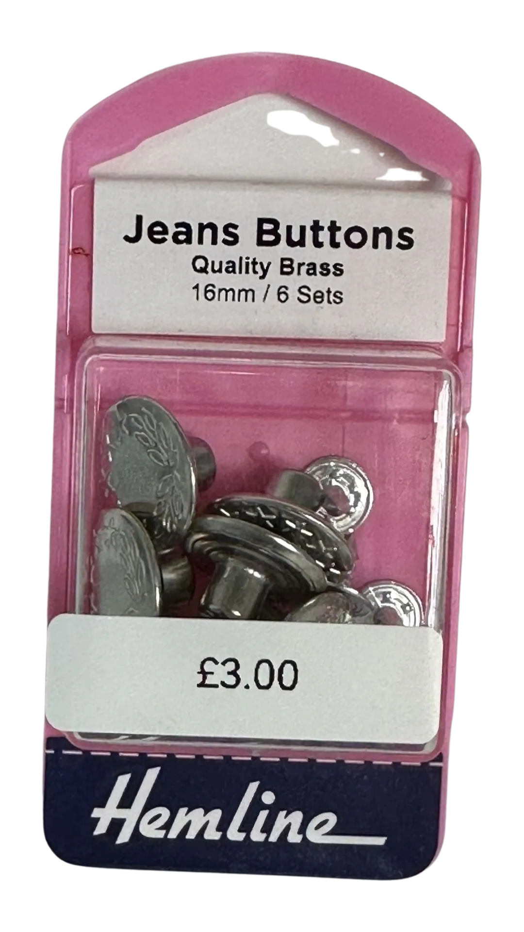 Jeans buttons silver-tone hammer-on design a pack of six 16mm