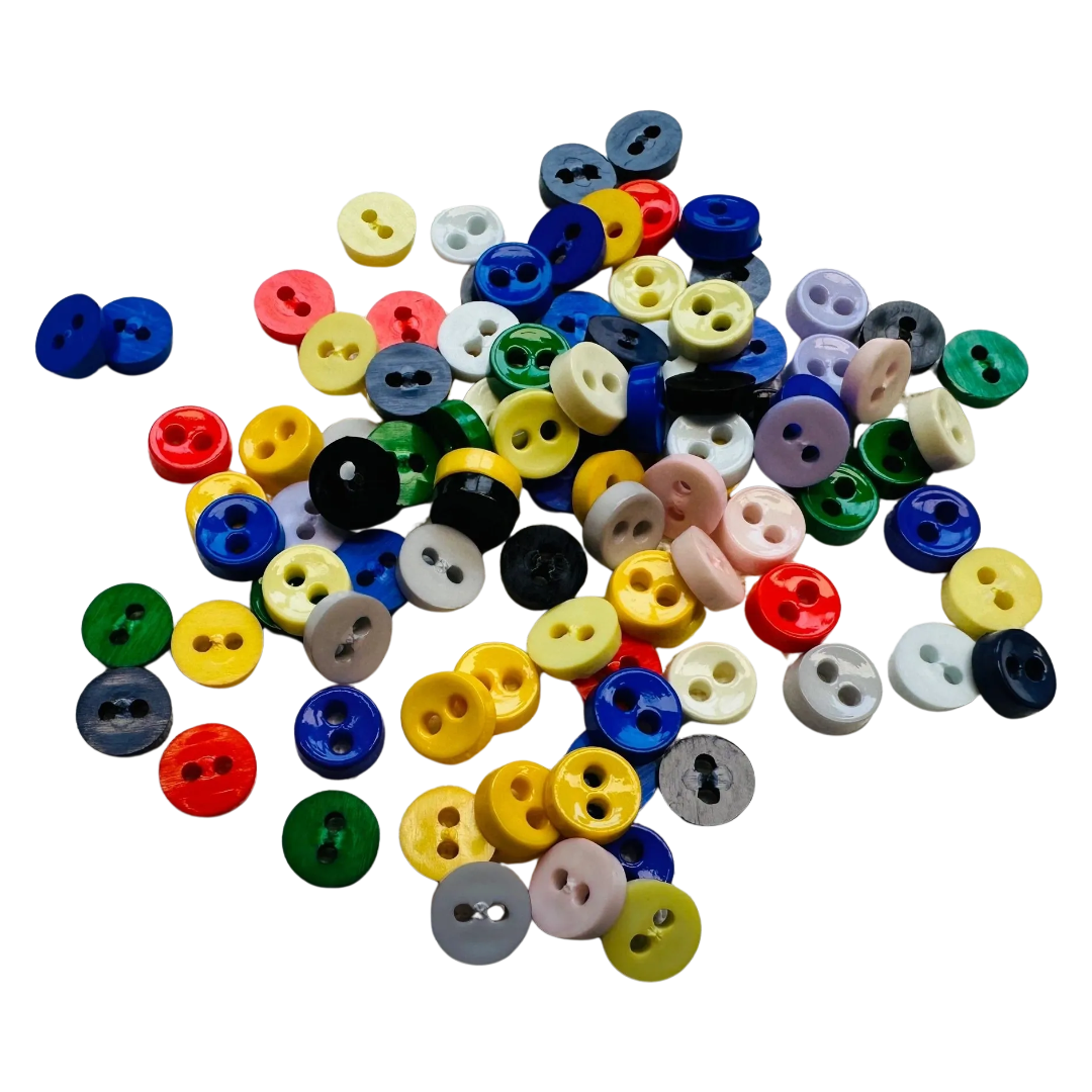 Assorted Doll Buttons 10L (6mm, 1/4") Mixed Colours Sew-Through – Pack of 100 Mini Buttons