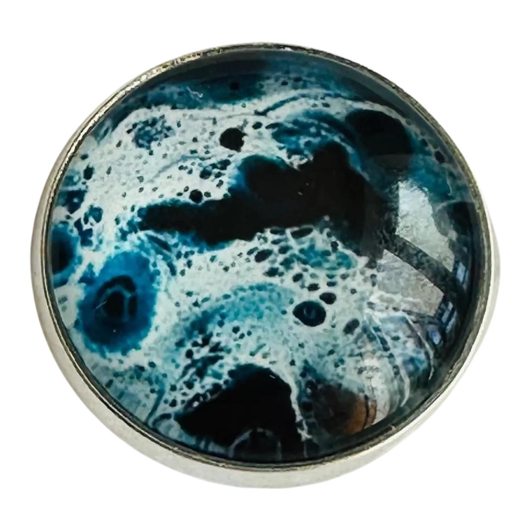 Atlantic ocean button 22mm glass and metal sold individually