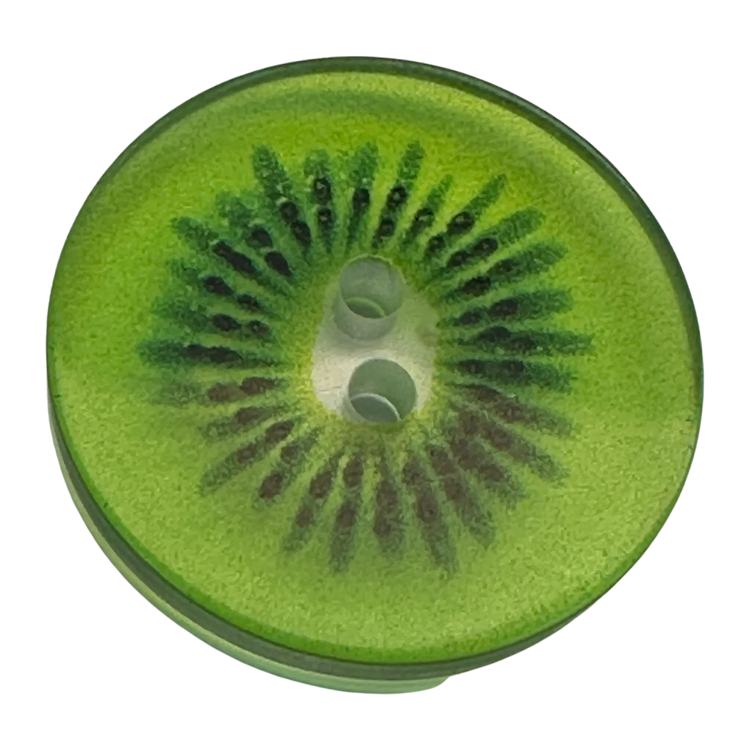 Kiwi fruit slice button 23mm transparent design sold individually