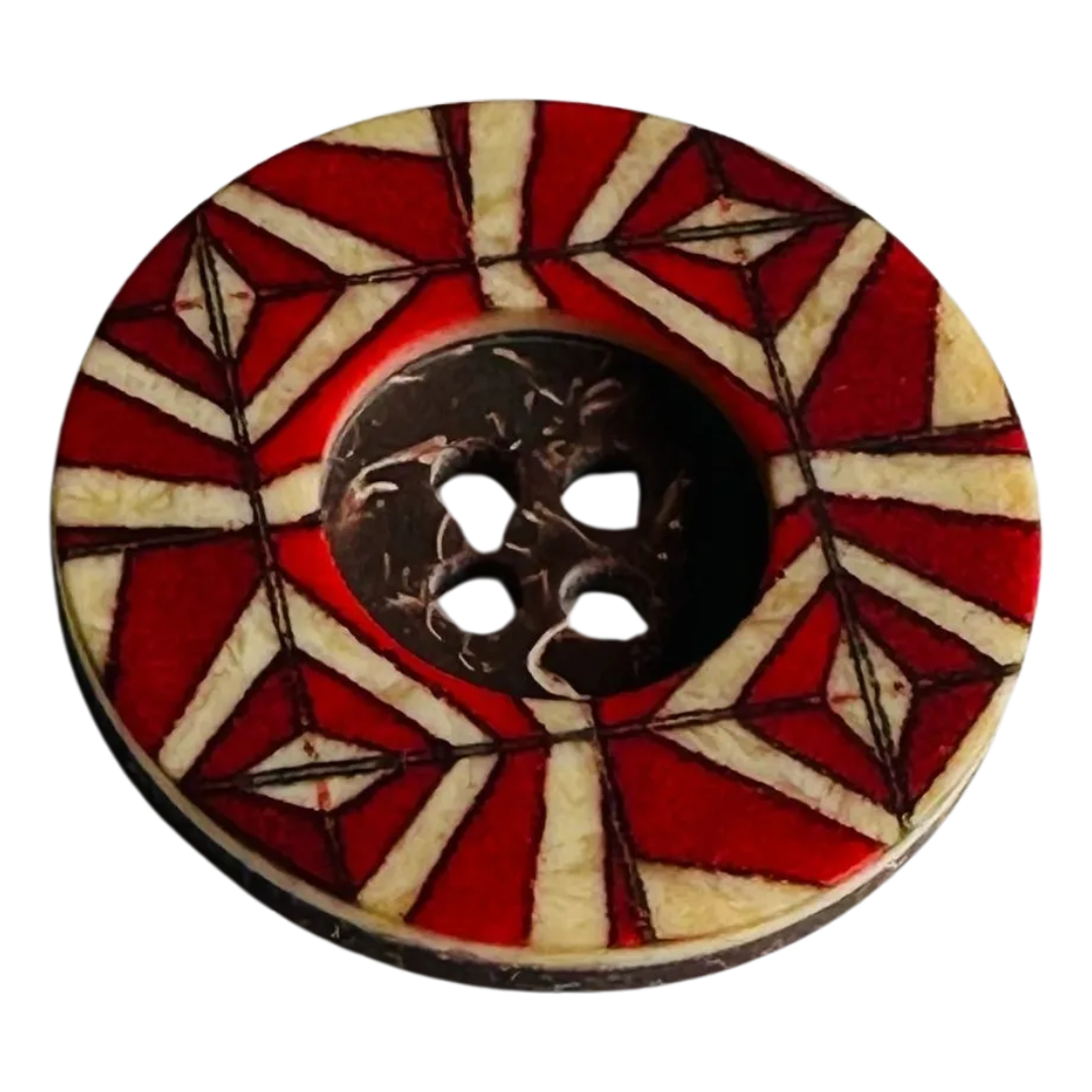 Red button 23mm with beige and black detail sold individually