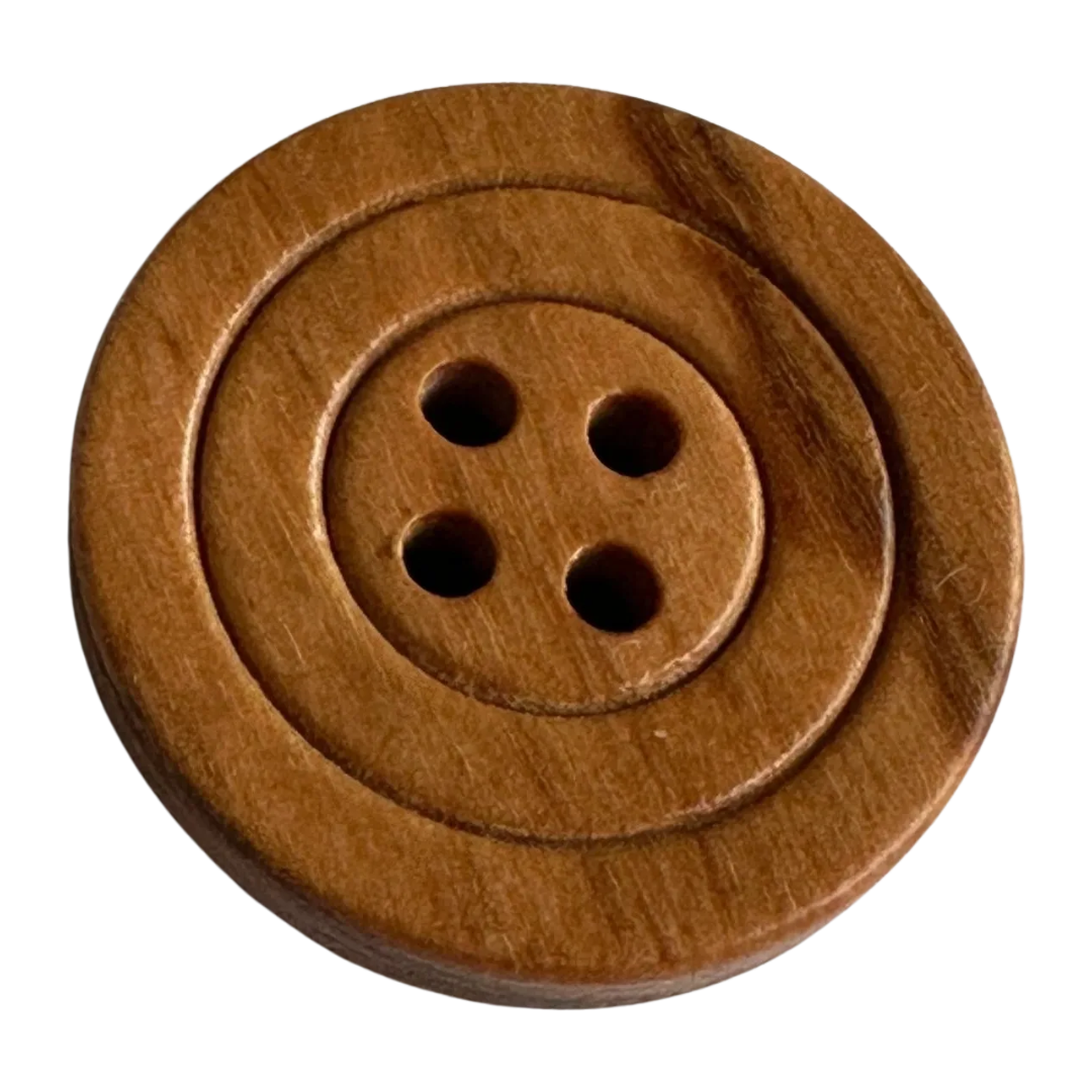 Olive wood button 23mm concentric circles design sold individually