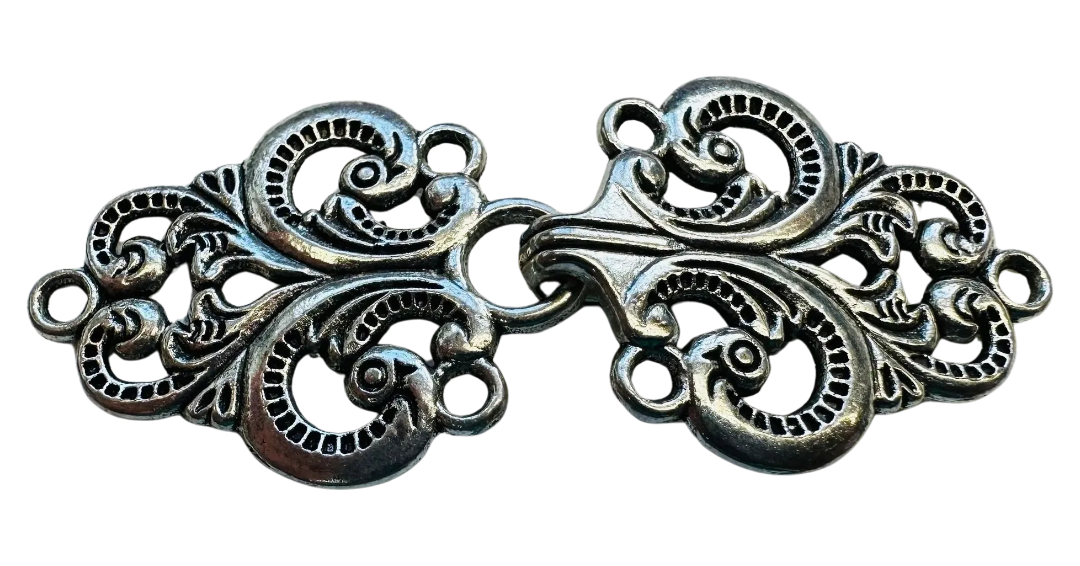 Ornate Silver Clasp Fastener – 6.8cm x 2.4cm – Sew On – Sold Individually