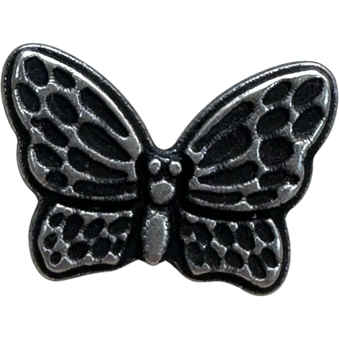 Metal butterfly button 20mm aged silver-tone sold individually
