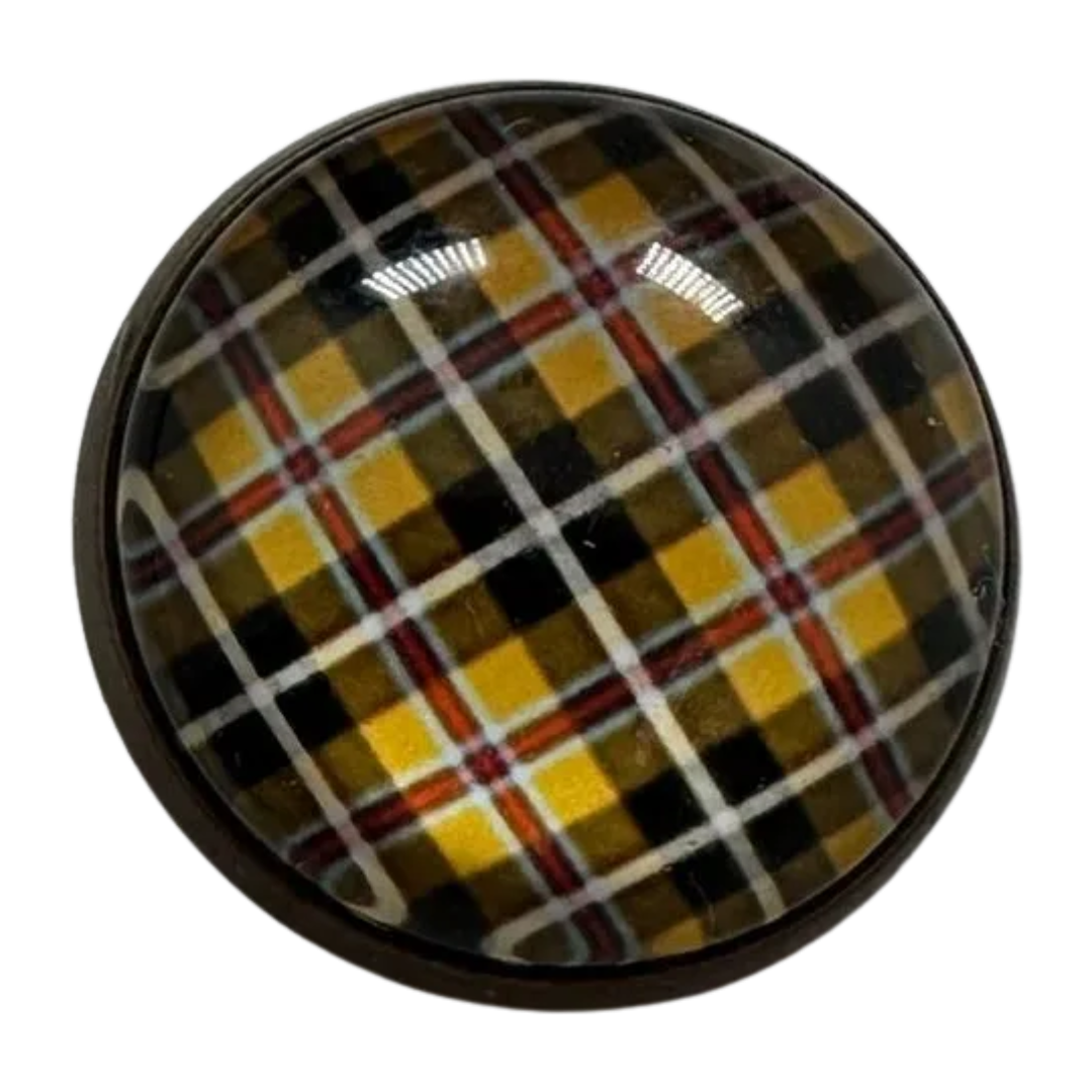 Cornish Tartan Buttons – 15mm Glass & Metal – Sold Individually