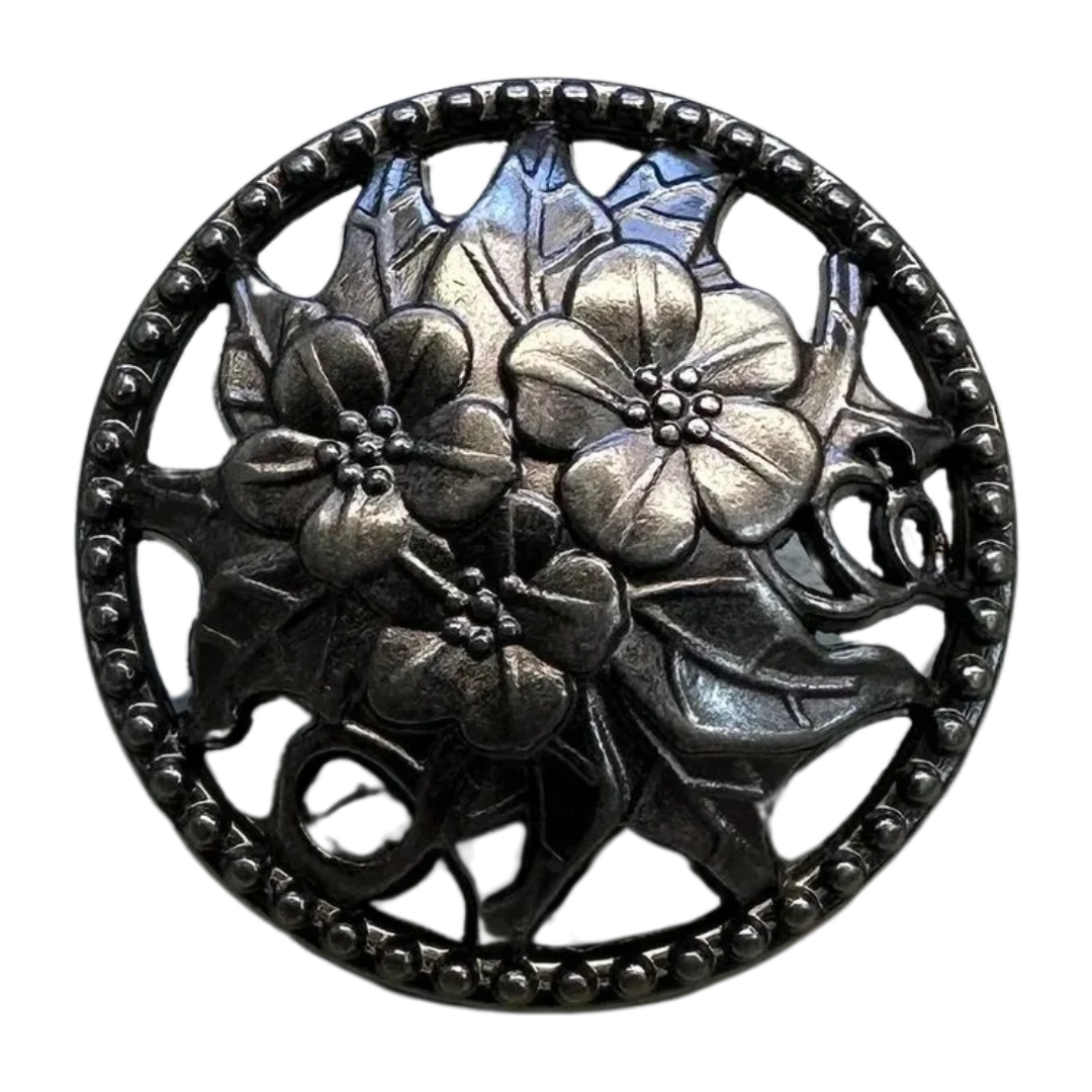 Floral Metal Buttons – Antique Silver Finish – 18mm – Sold Individually