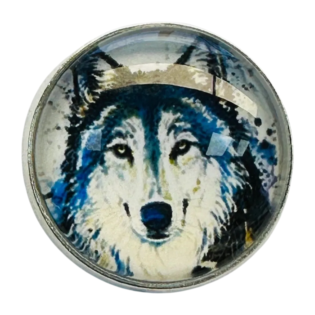 Wolf button 22mm glass and metal sold individually