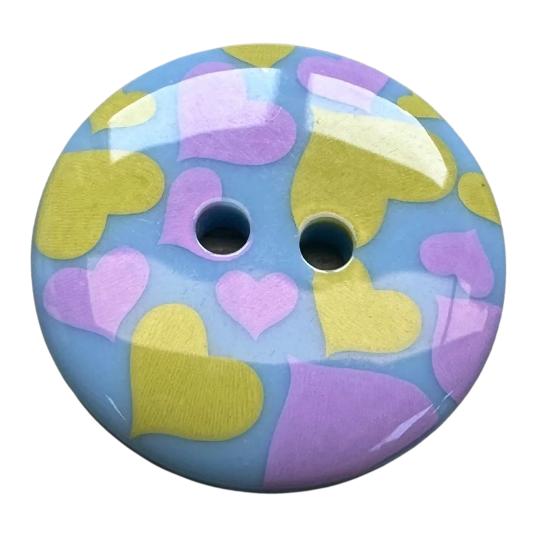Pastel Heart Buttons – 23mm Novelty Heart Print Button – Sold Individually