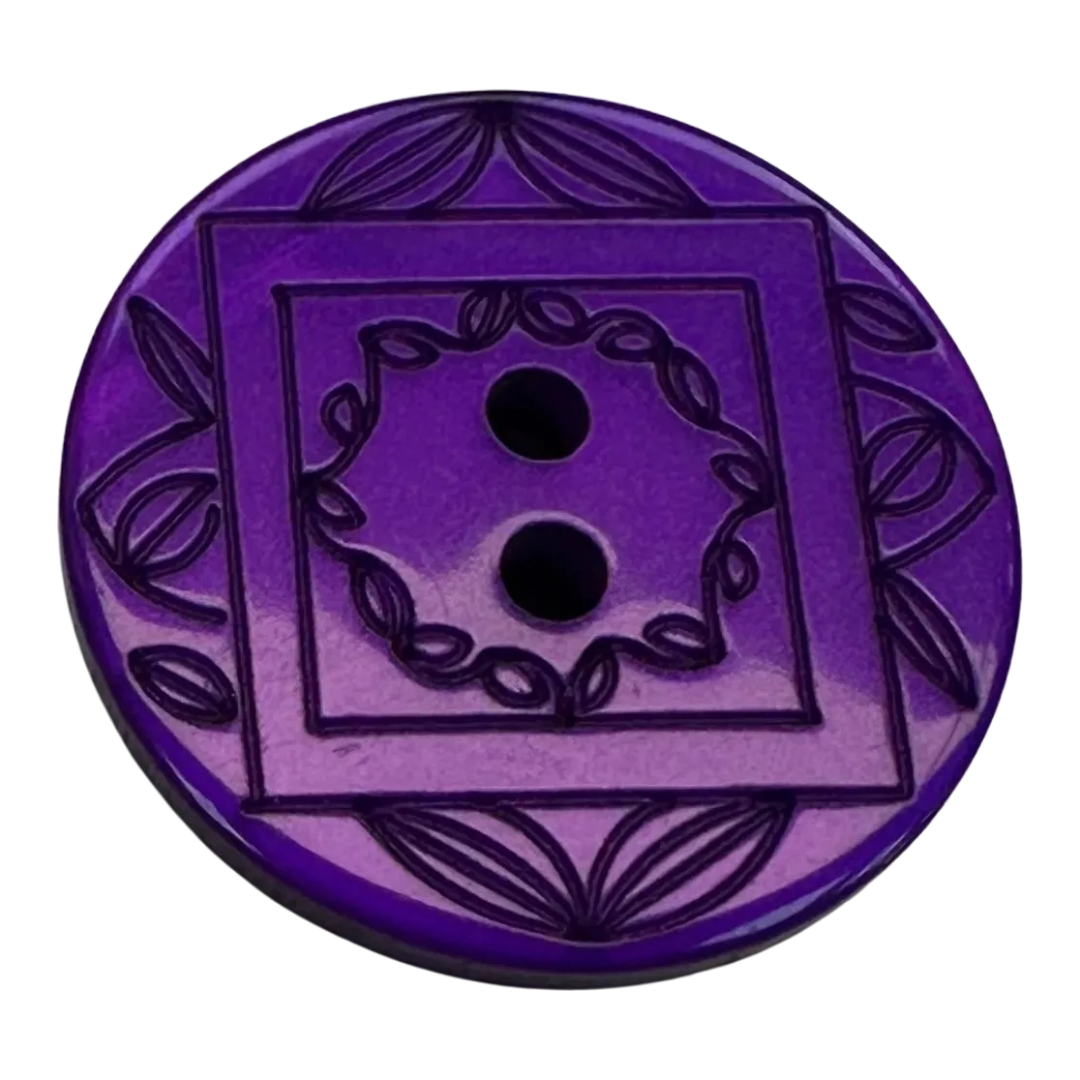 Purple button 23mm etched floral design sold individually