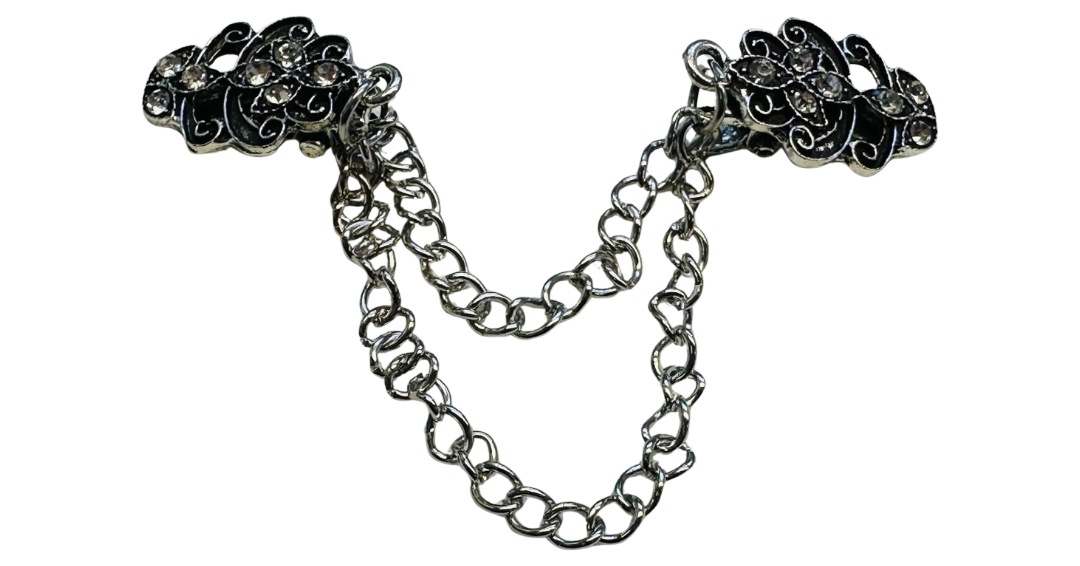 Cardigan Clip – Silver Tone Decorative Chain Fastener – No Sewing – Sold Individually