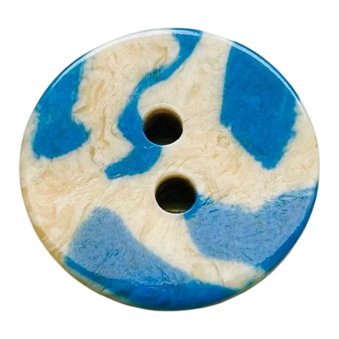 Teal & Beige Marbled Button – 15mm – Individual