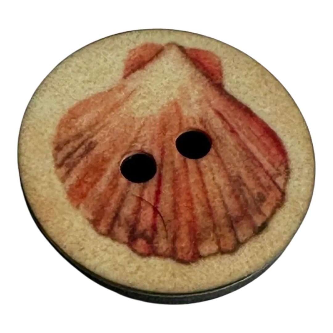 Scallop shell button 18mm orange and beige sold individually