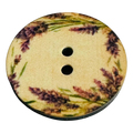 Lavender flower button 23mm purple and green on a beige background sold individually