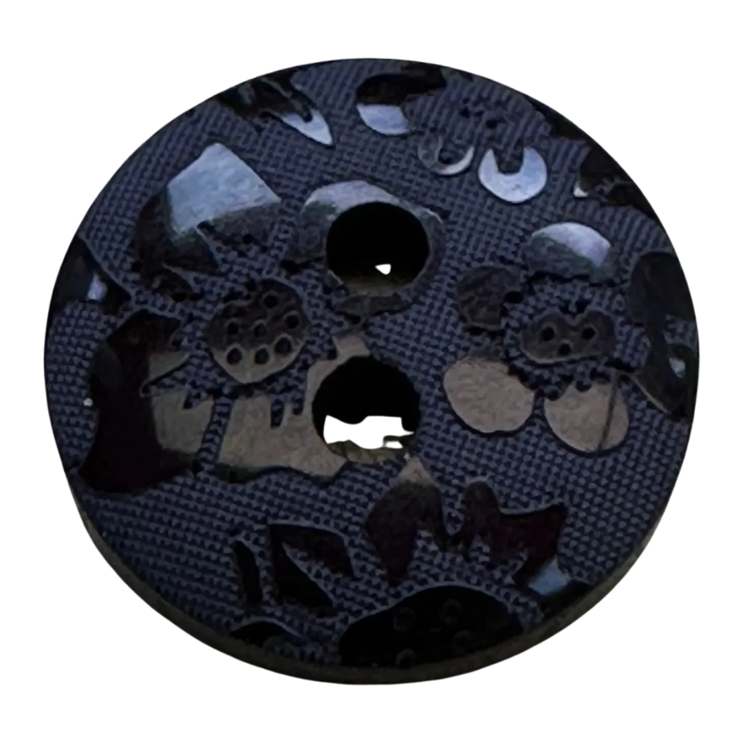 Black button 12mm floral damask design sold individually