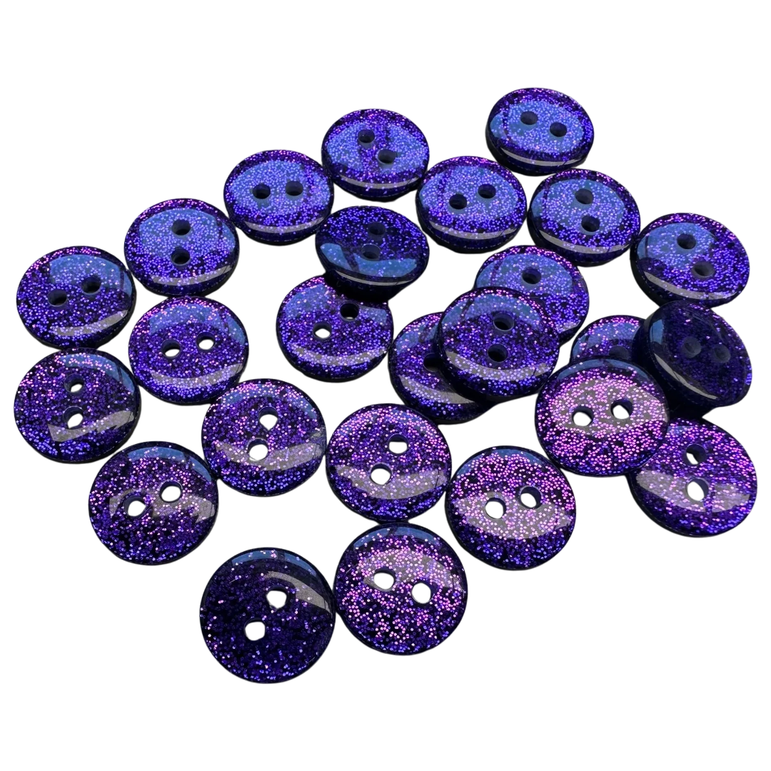 Purple Sparkle Buttons – 12mm Glitter Finish – Pack of 25