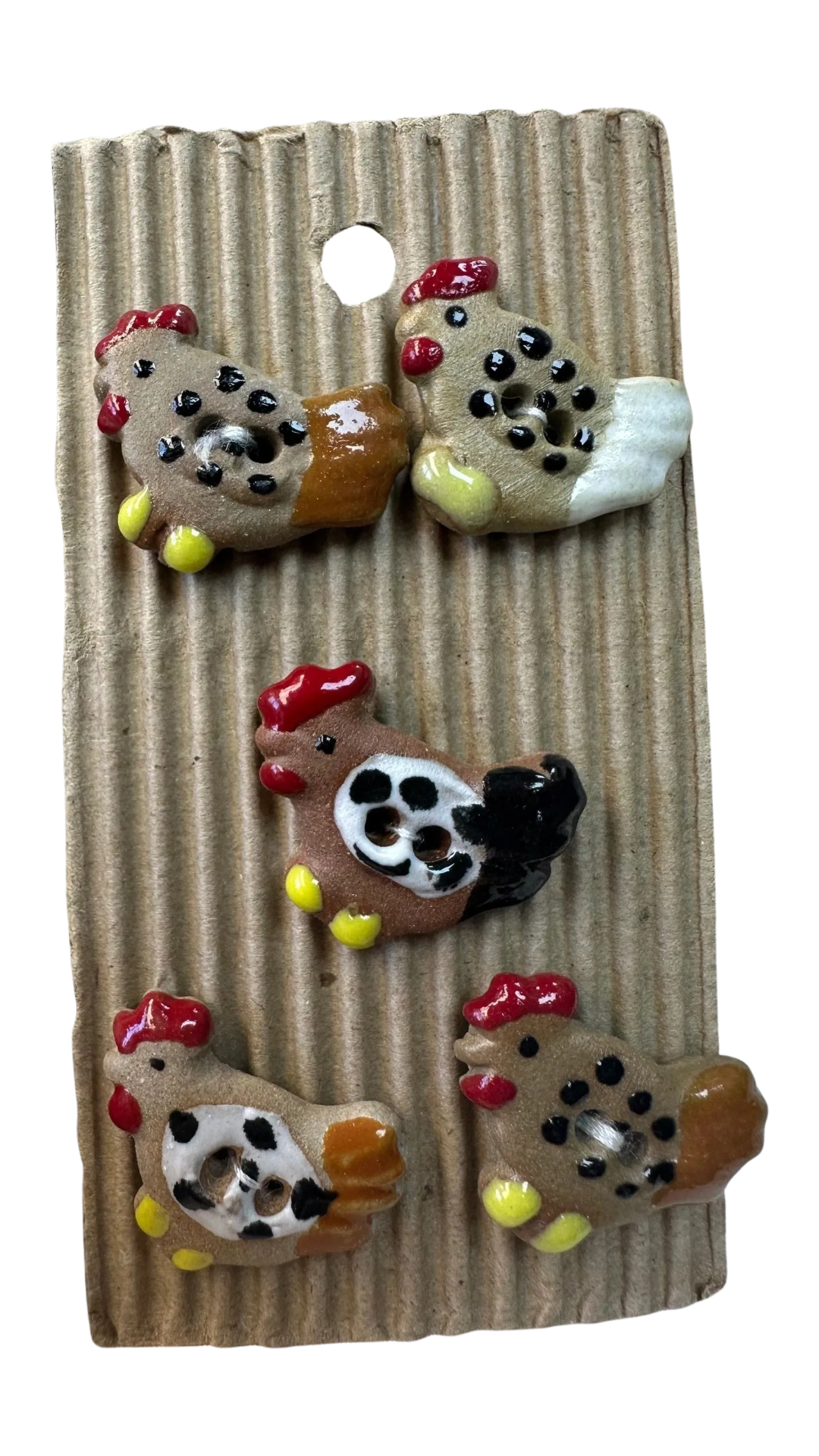 Ceramic Chicken Buttons – 24mm – Hand Painted Hen Buttons – Card of Five