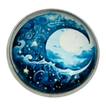 Moon button 22mm blue and silver-effect glass and metal sold individually