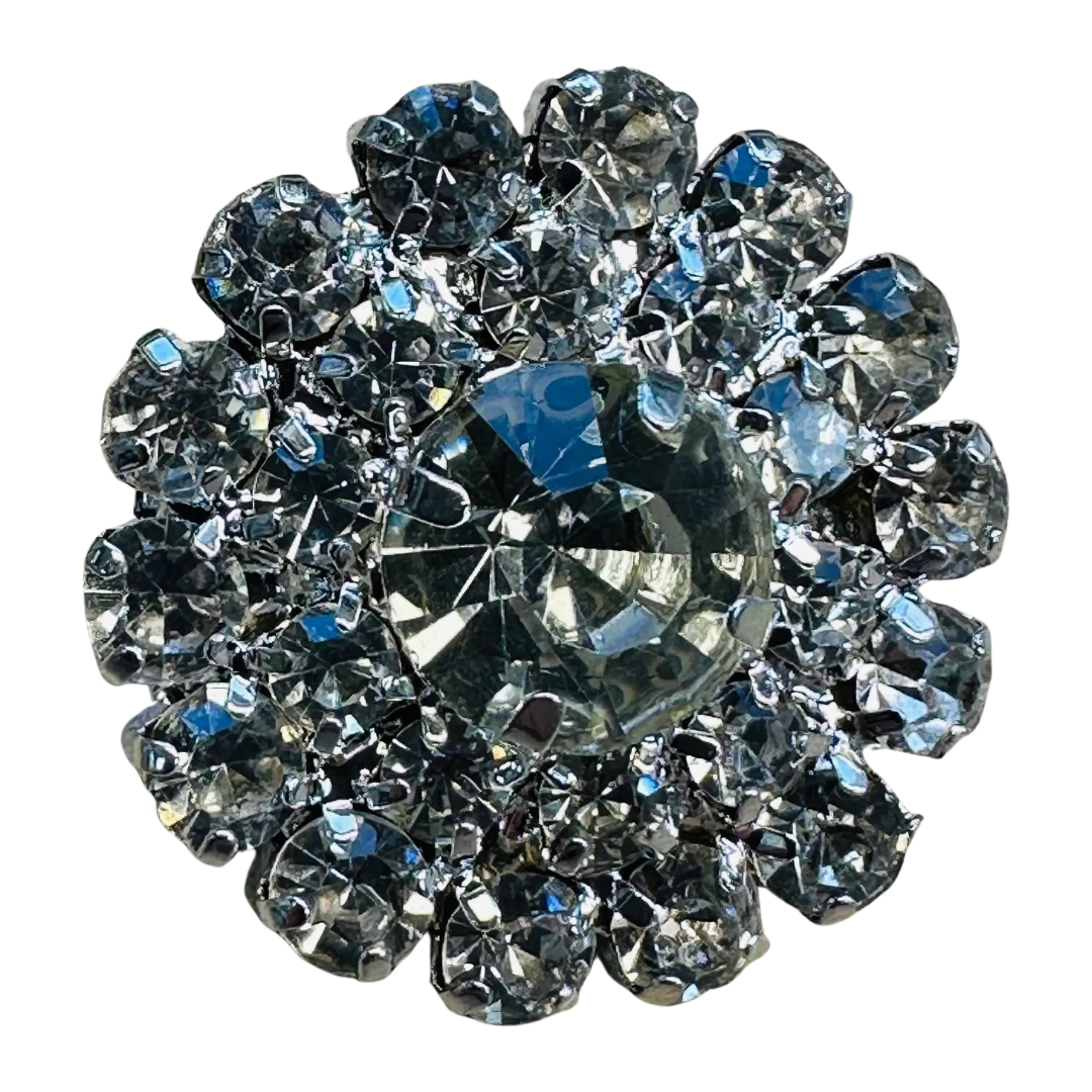 Rhinestone buttons 20mm silver set in silver-tone metal sold individually