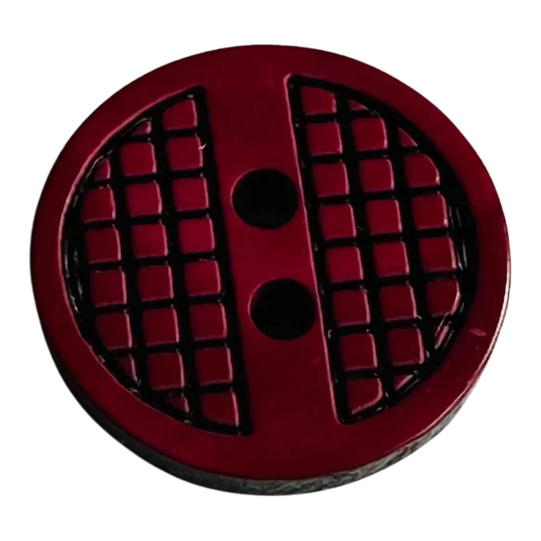 Raspberry pink button 15mm with black check detail sold individually