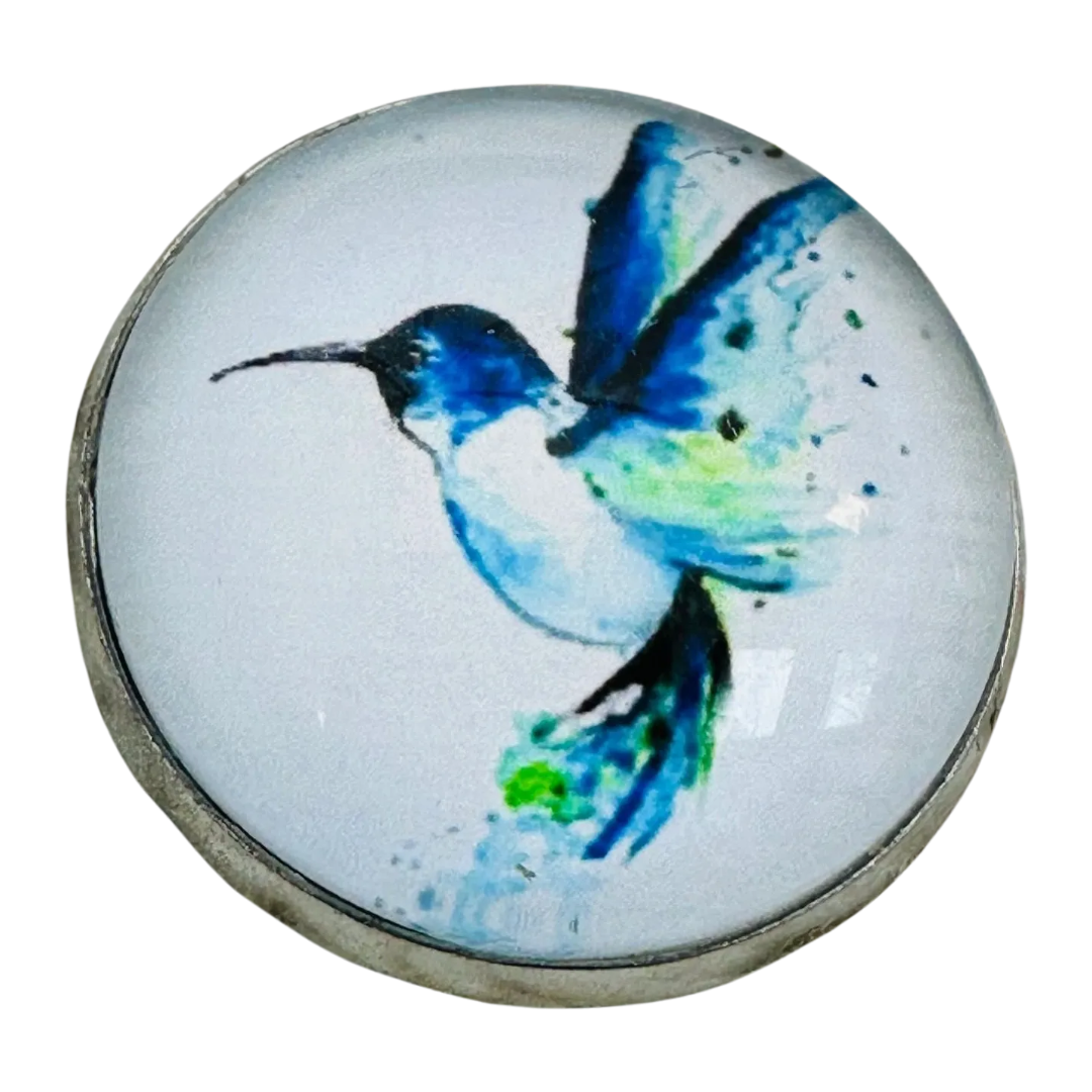 Hummingbird Button – 22mm Glass & Metal Shank – Sold Individually