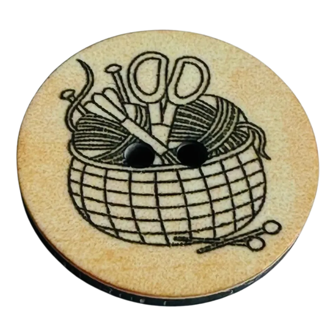 Sewing basket button 23mm black on sepia tone sold individually