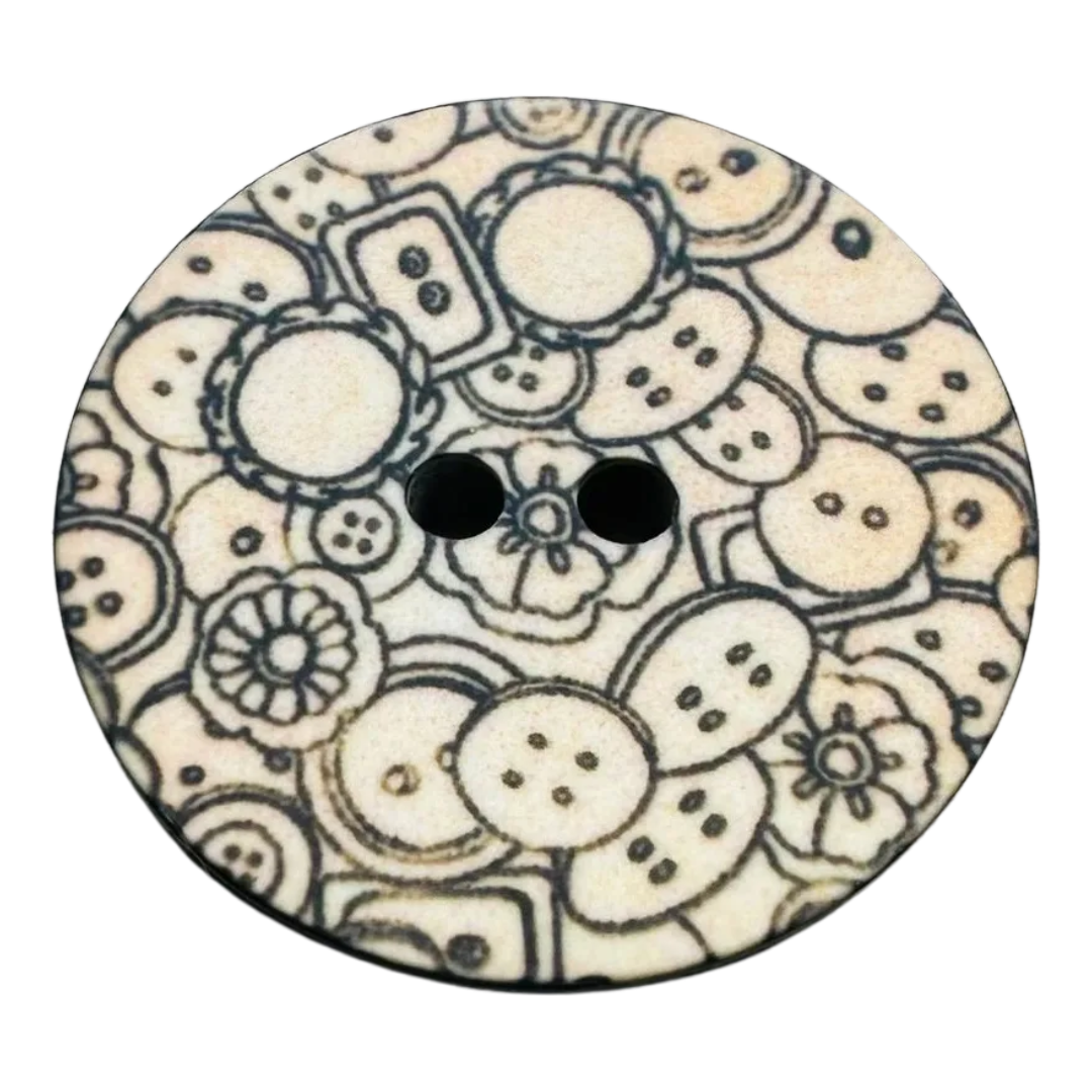Button Design Button 23mm – Cream & Black Novelty Button Print – Sew Through Button – Sold Individually