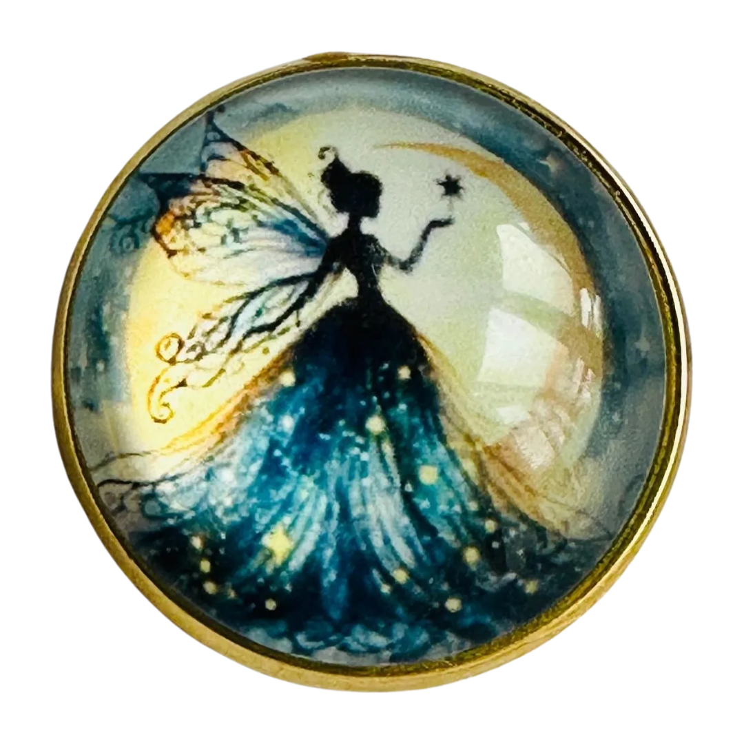 Moonlit fairy button 22mm in glass and metal sold individually