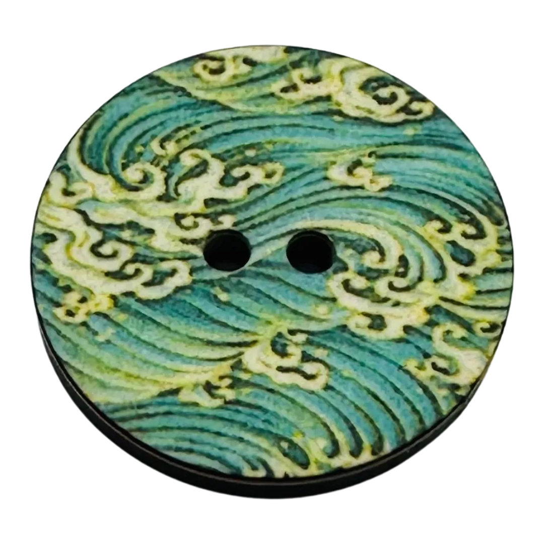Waves ocean button green tones 23mm sold individually